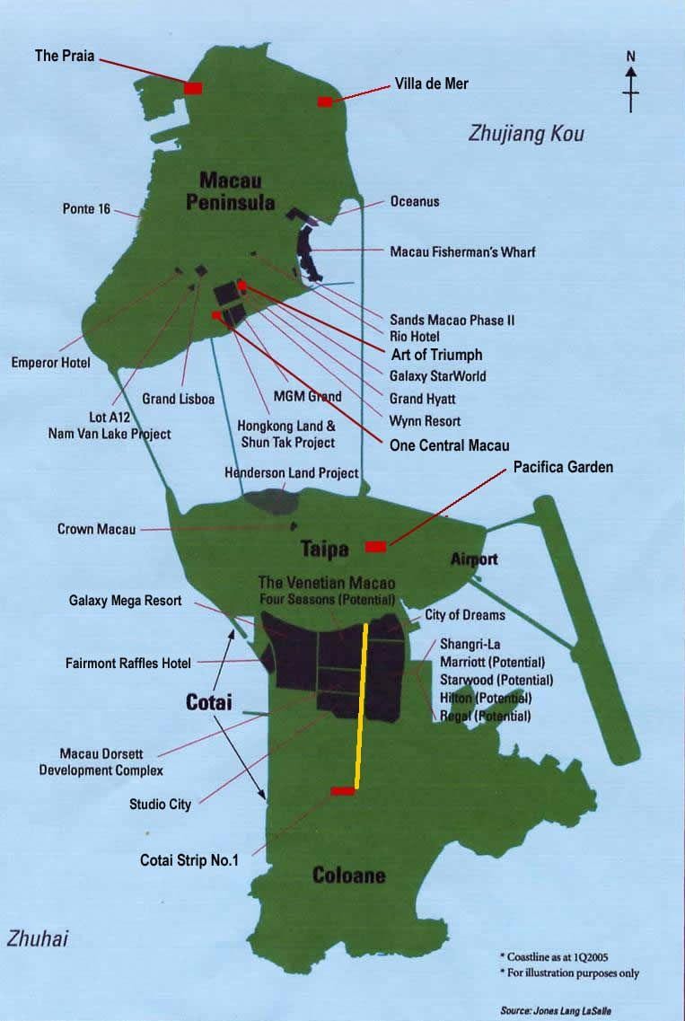 แผนที่ของมาเก๊าตำแหน่งของคาสิโน